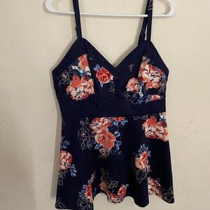 Torrid Floral Babydoll Tank Top Size 0 Large Navy Adjustable Straps